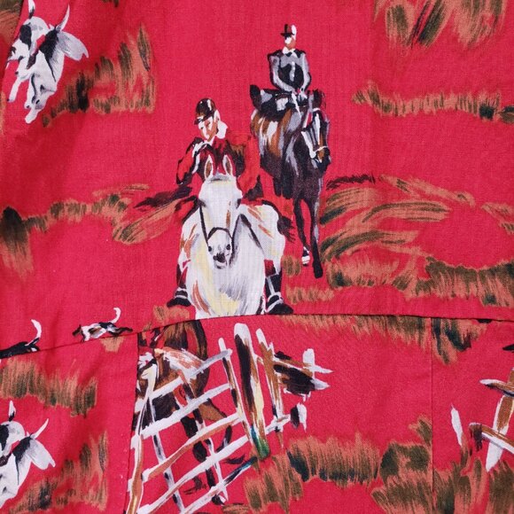 Women's Red Western Fit and Flare Horseback Riding Hunting Print Design Dress - Picture 8 of 11